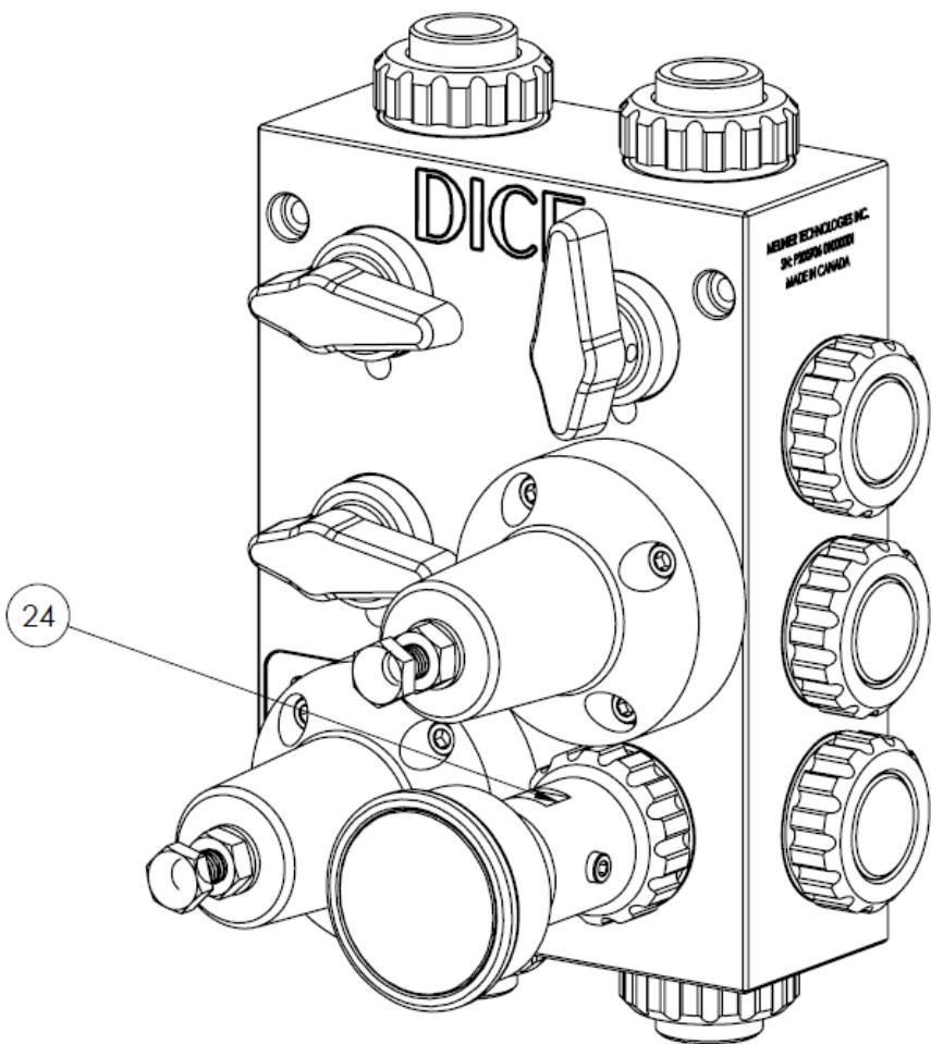 Pressure indicator (24) attached to DICE block