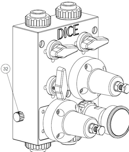 DICE module showing bleed valve (32) on left side