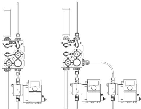 DICE DM system schematic showing pump, module, and process connections