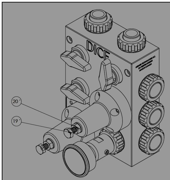 DICE module showing adjustment screw (19') and counter nut (20')