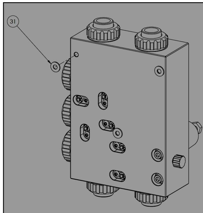 Cross-section showing washers between mounting holes and surface