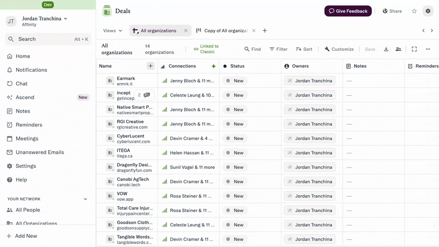 Exporting the current view to CSV with its filters and sorts applied
