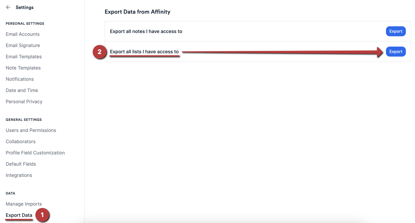 How to export data from Affinity - Affinity Help Center