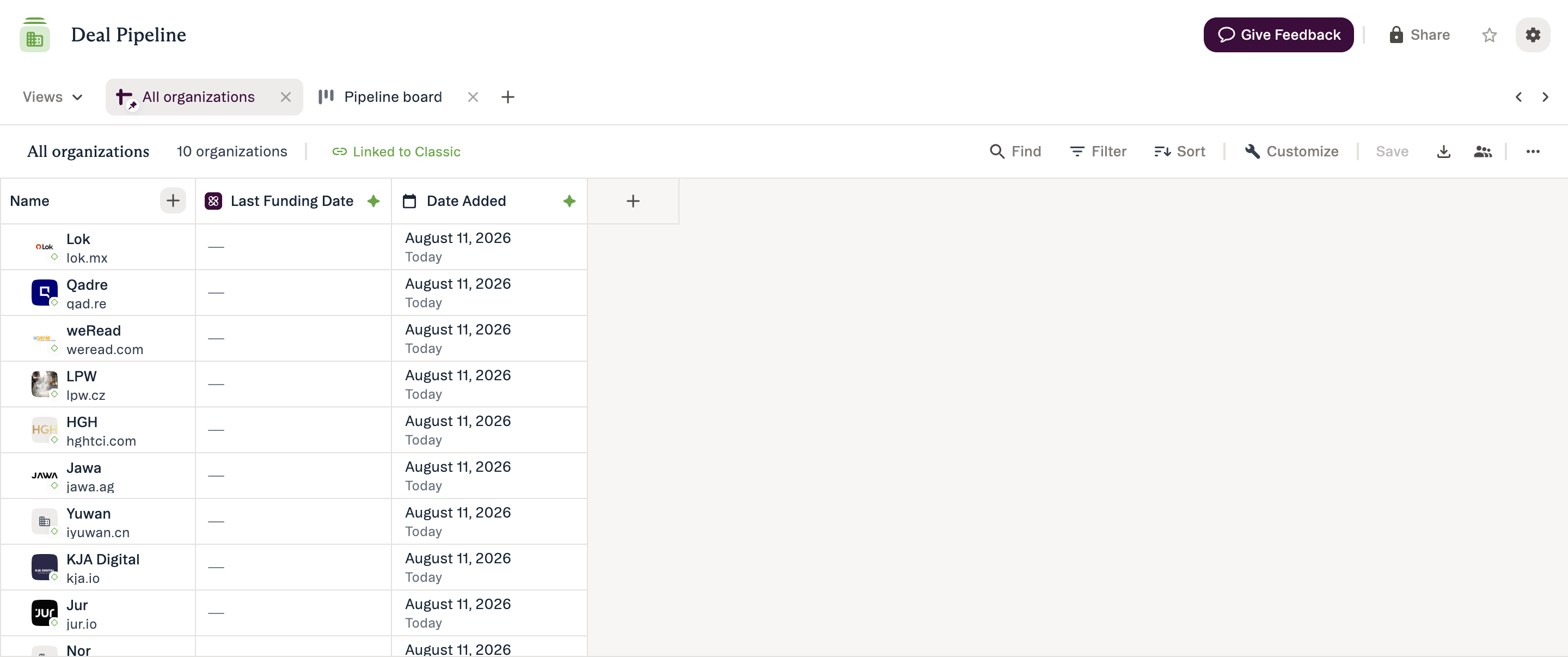 The plus button at the right of the column header row in a New Lists sheet view