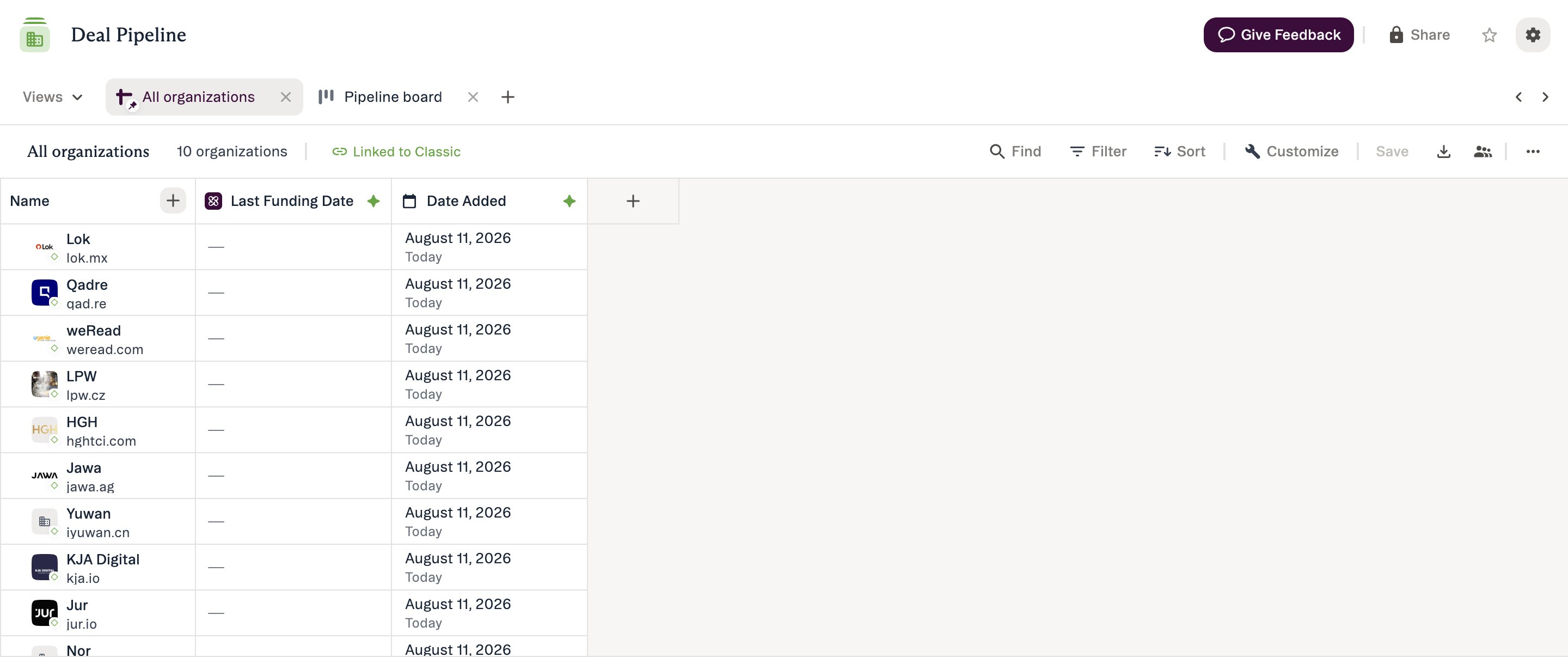 The plus button at the right of the column header row in a New Lists sheet view