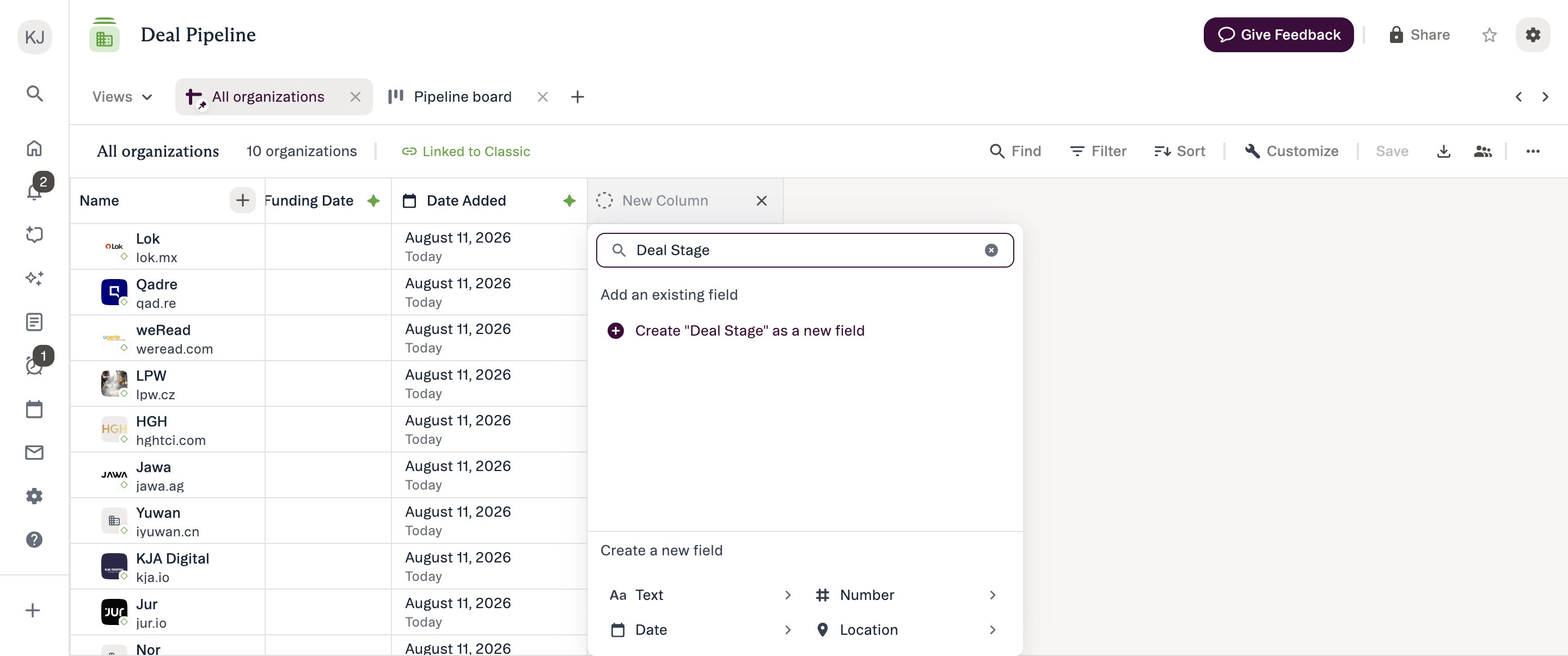 Choosing a field type when creating a column in New Lists