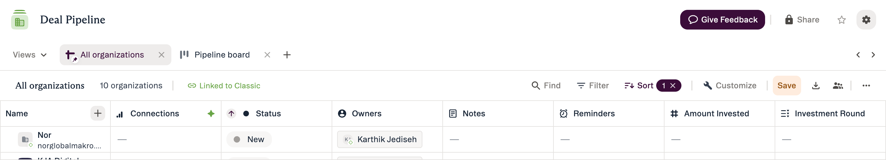 Toolbar with unsaved changes: the Save button becomes active and Sort shows a count badge