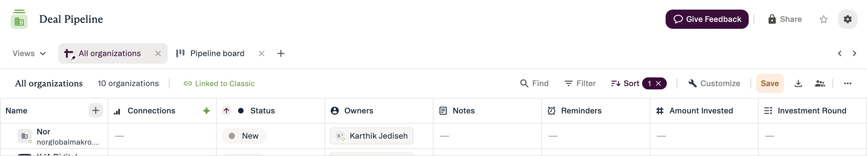 Toolbar with unsaved changes: the Save button becomes active and Sort shows a count badge