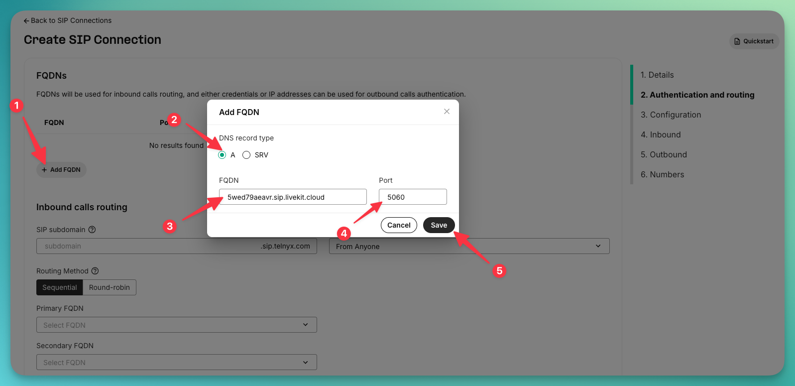 Add FQDN to Telnyx connection