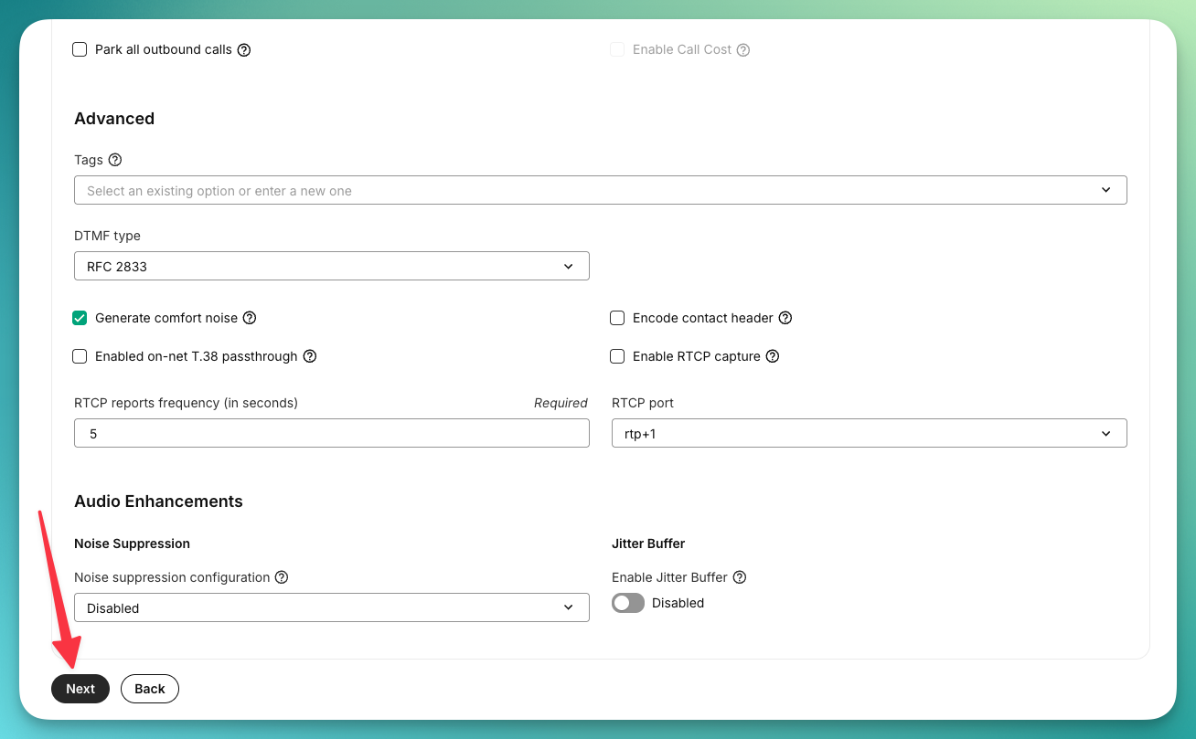 Configuration page