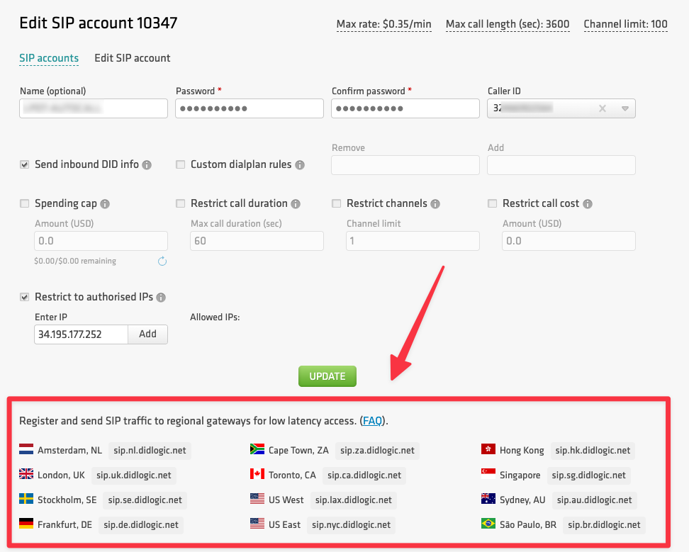DIDLogic regional SIP URI selection