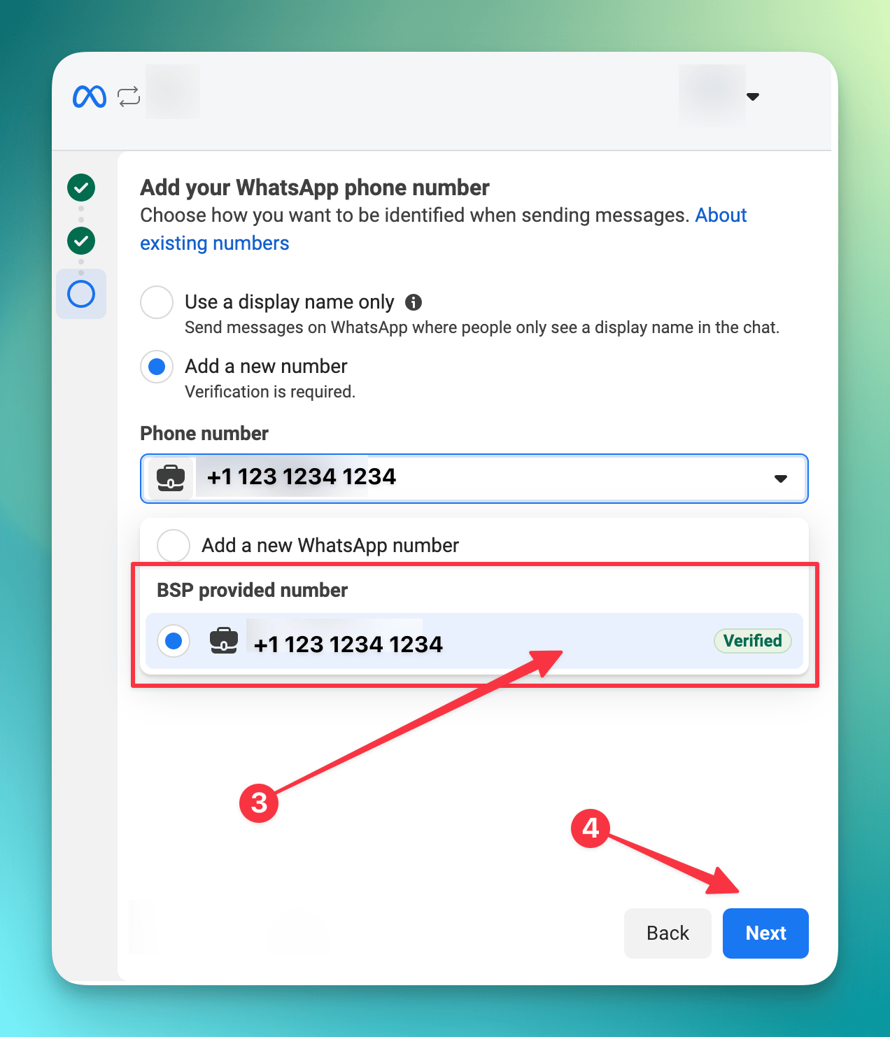 Select your pre-verified number