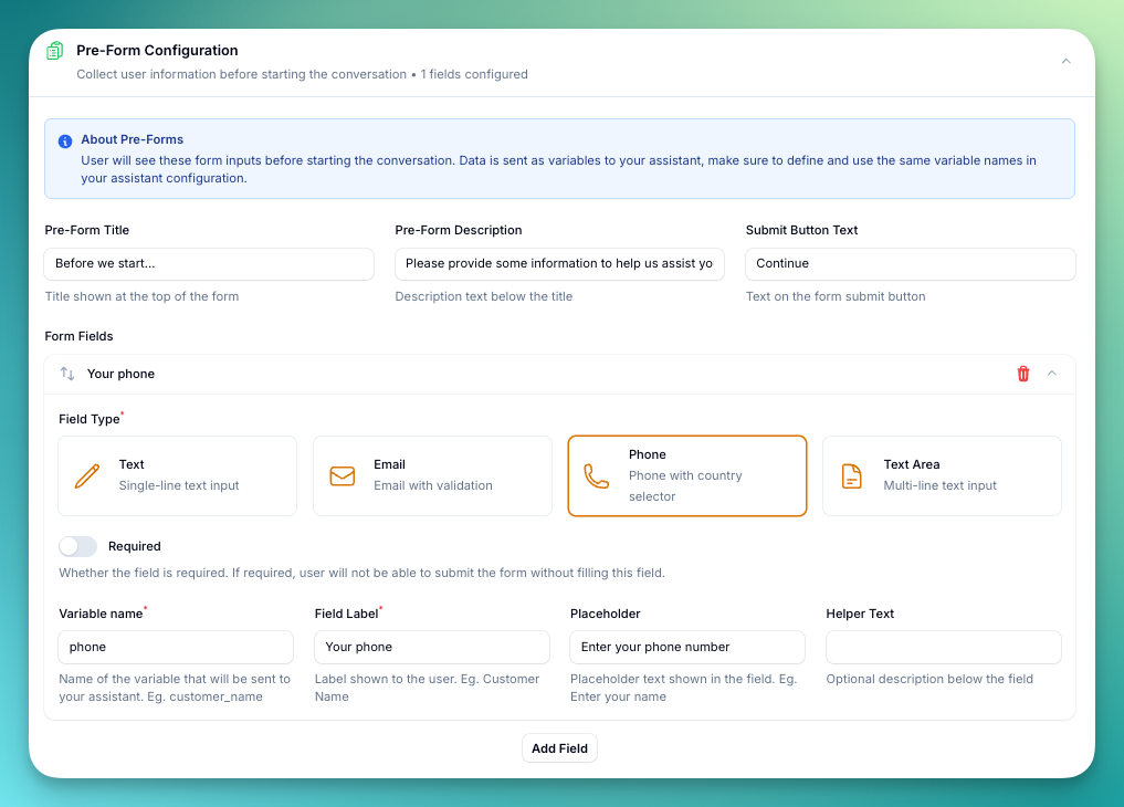 Pre-Chat Form Configuration