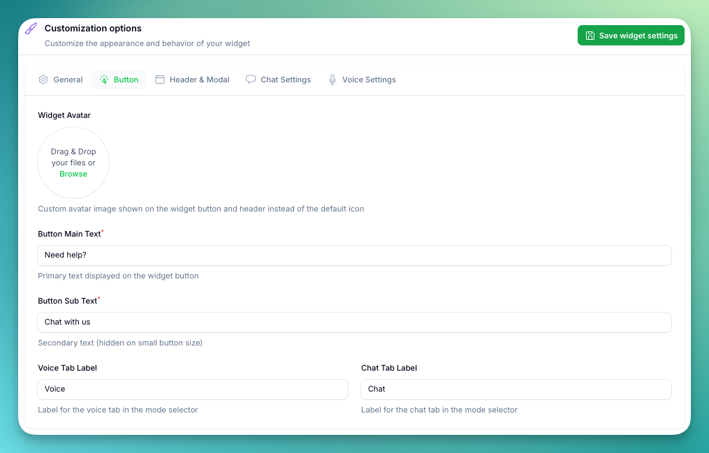 Widget Button Tab