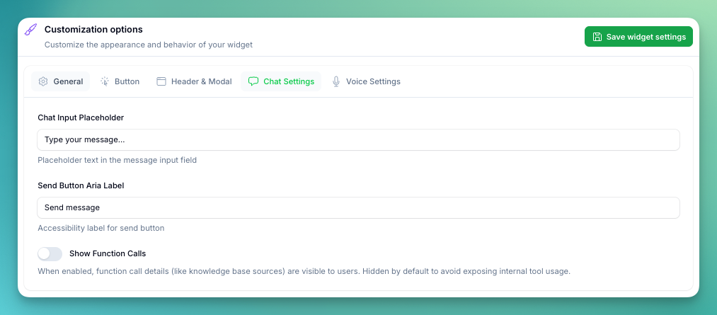 Widget Chat Settings Tab