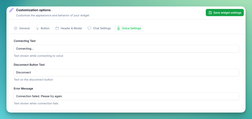 Widget Voice Settings Tab