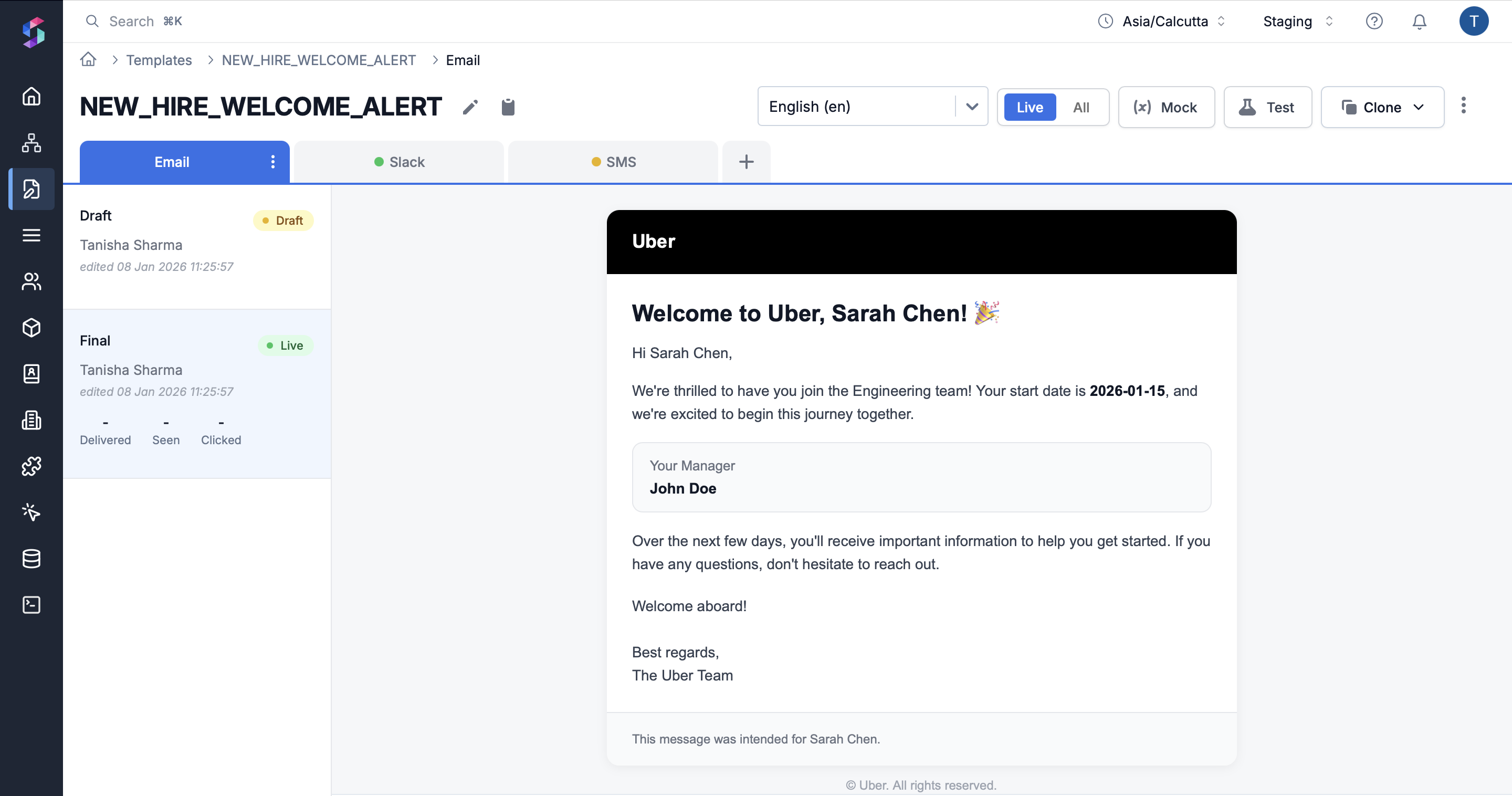 Template example: New Hire Welcome Alert - Email