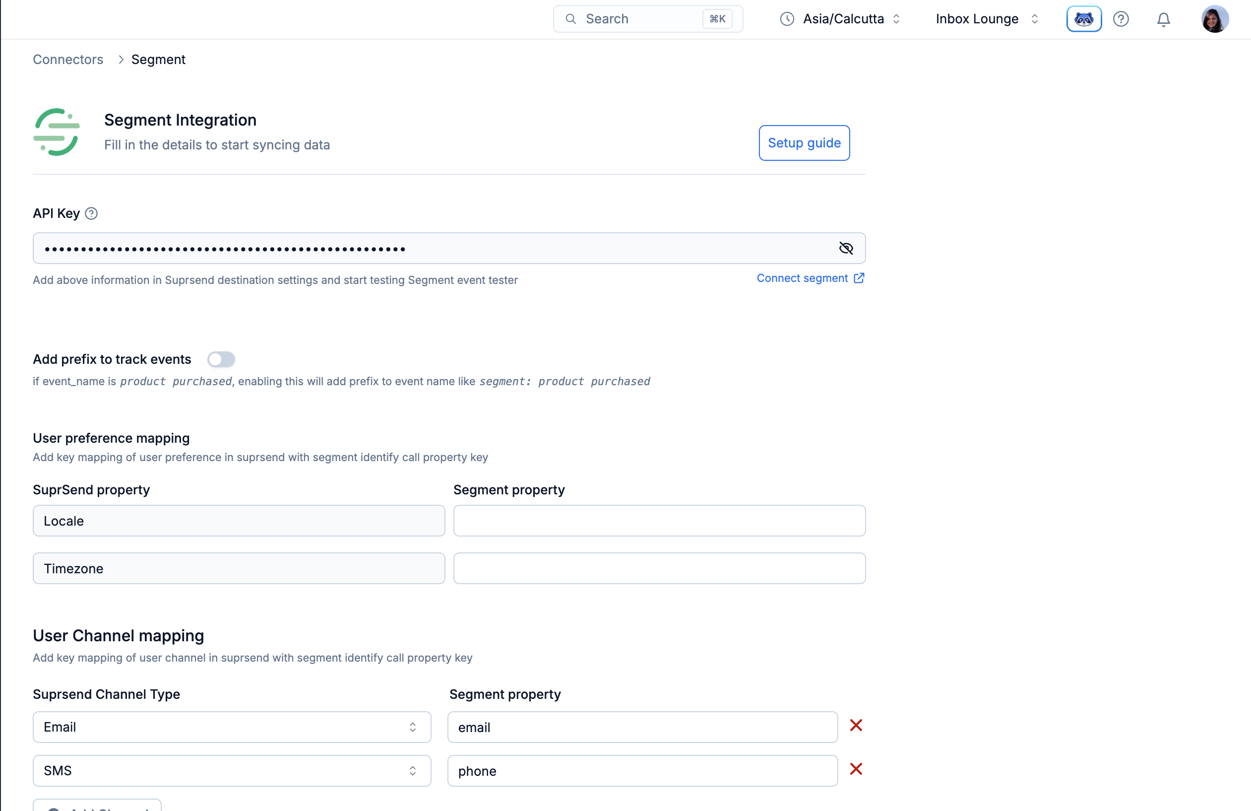 Fill in the Segment integration settings