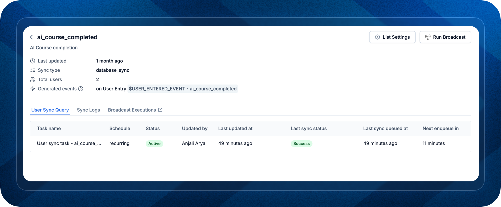 List Details Page