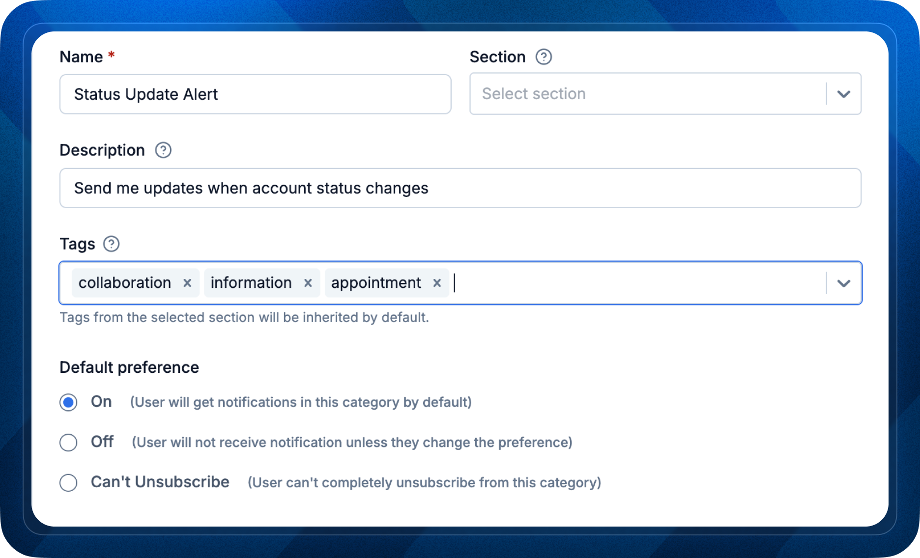 Preference Tag within Categories