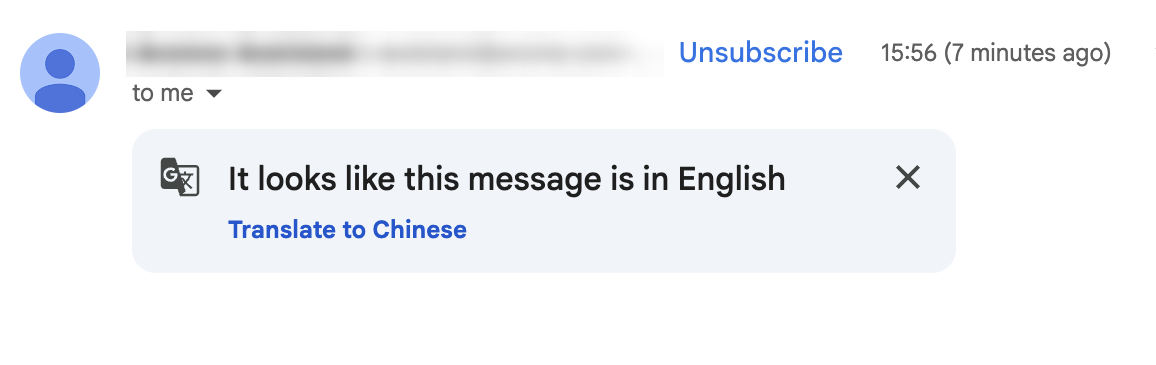 Gmail message header with an Unsubscribe link next to the sender's name