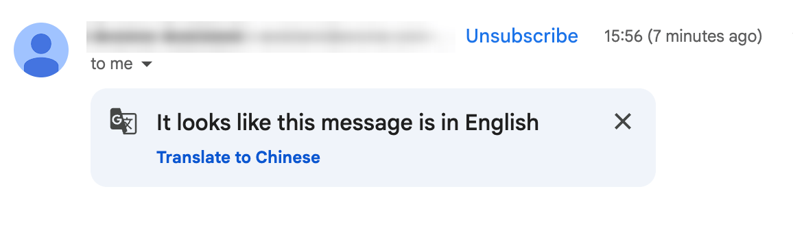 Gmail message header with an Unsubscribe link next to the sender's name