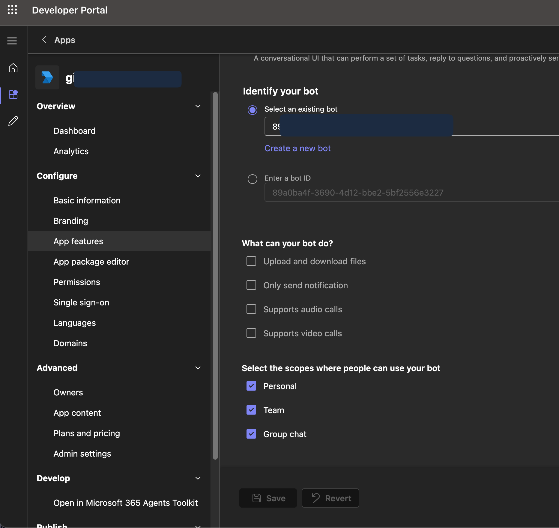Bot scopes personal, team, and group chat