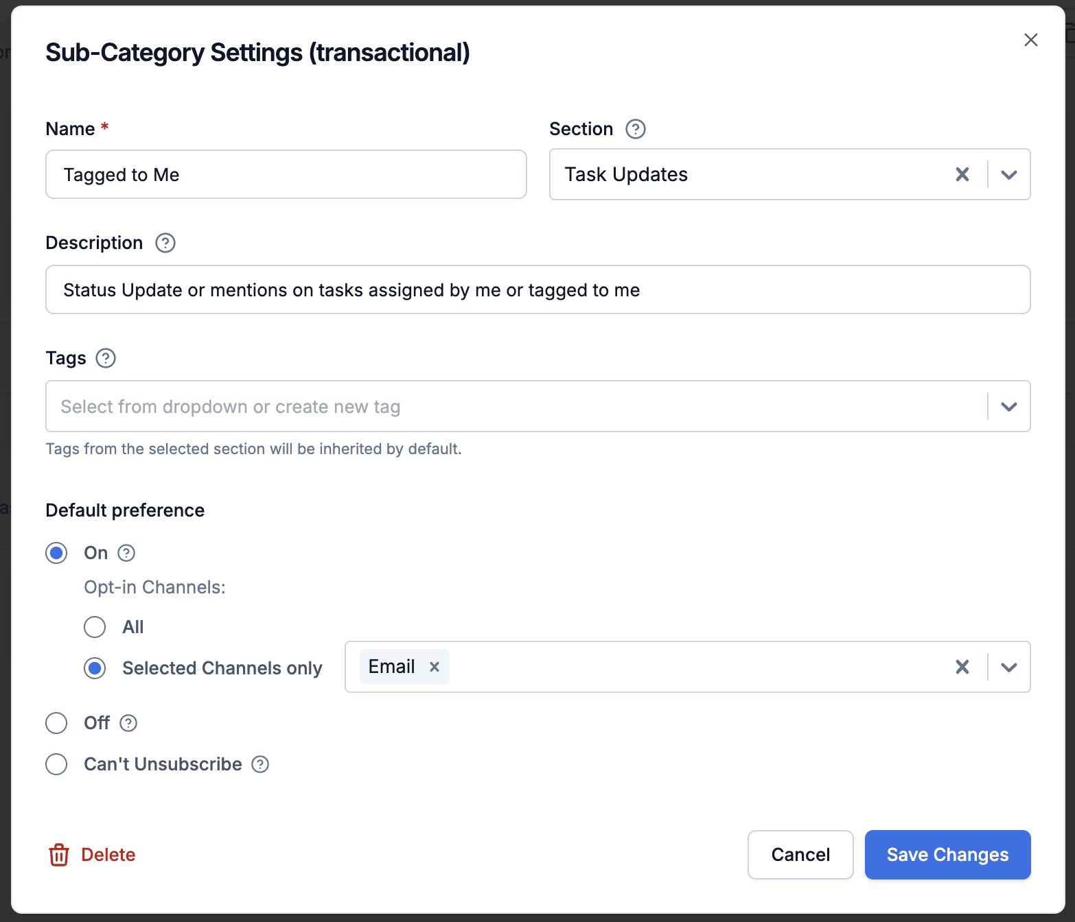 Channel-Level Control for Preference Categories