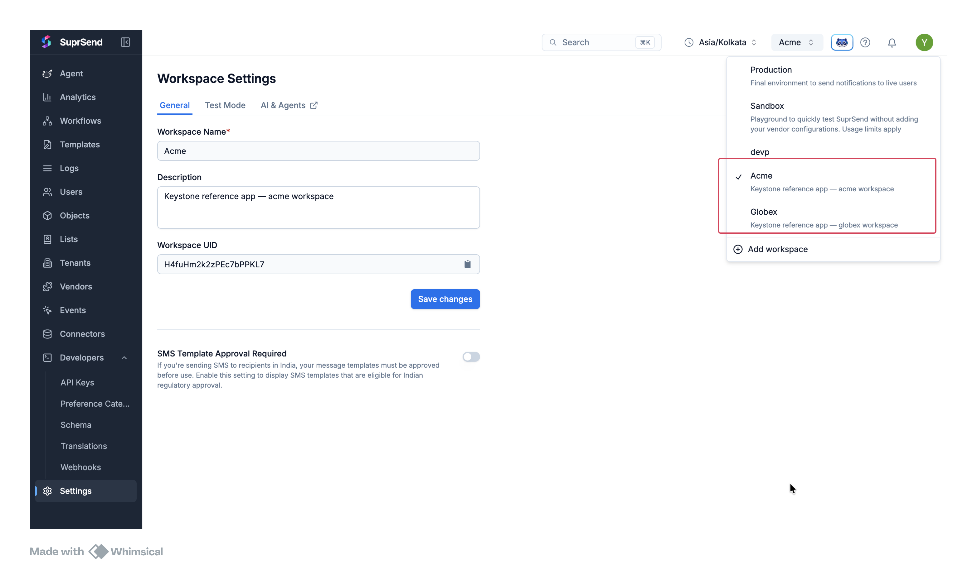 One workspace per environment: dev, staging, prod