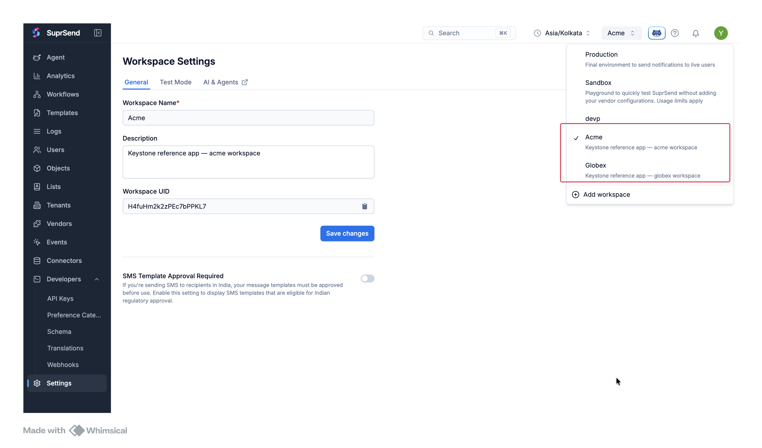 One workspace per environment: dev, staging, prod