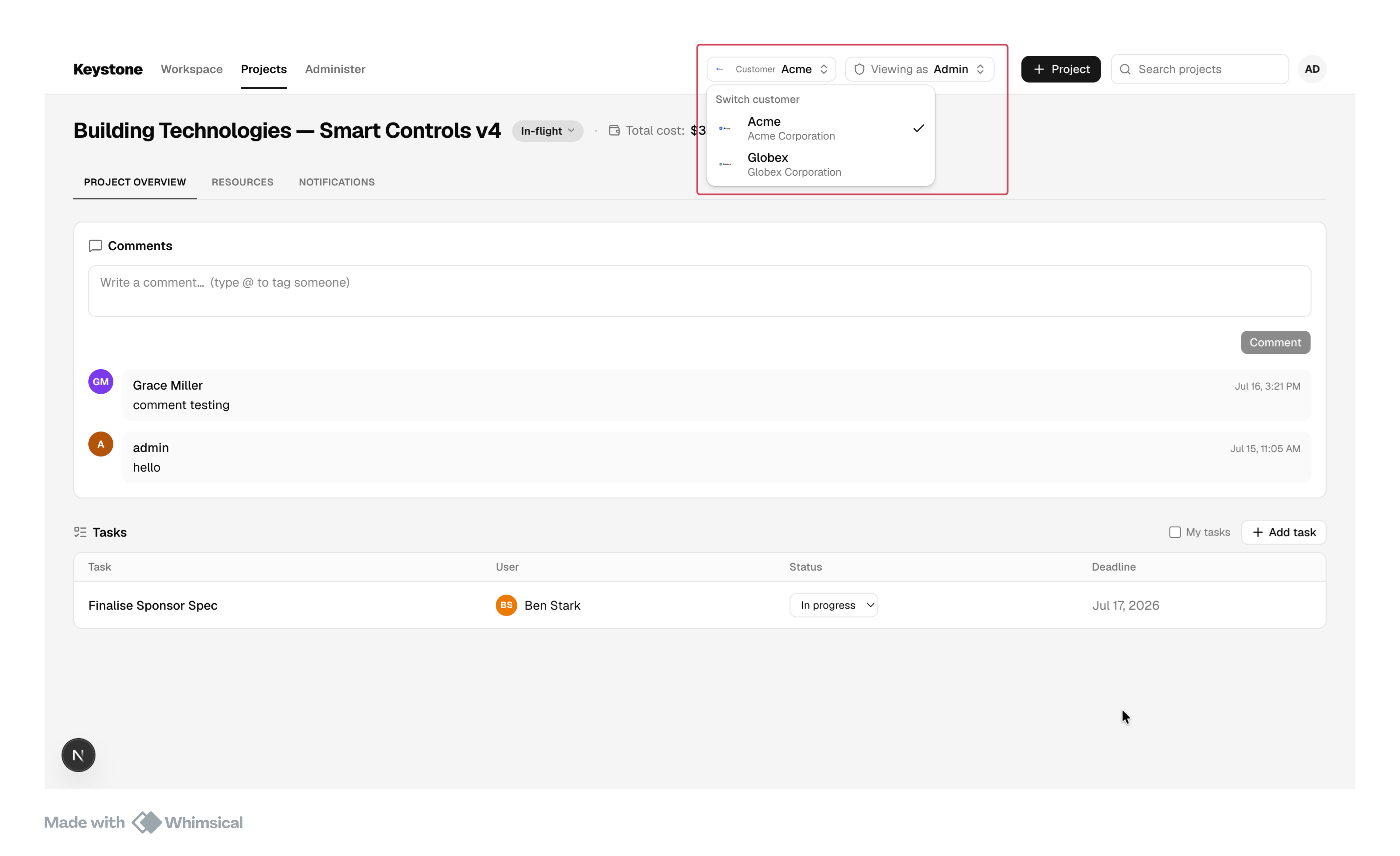 One workspace per customer, fully isolated
