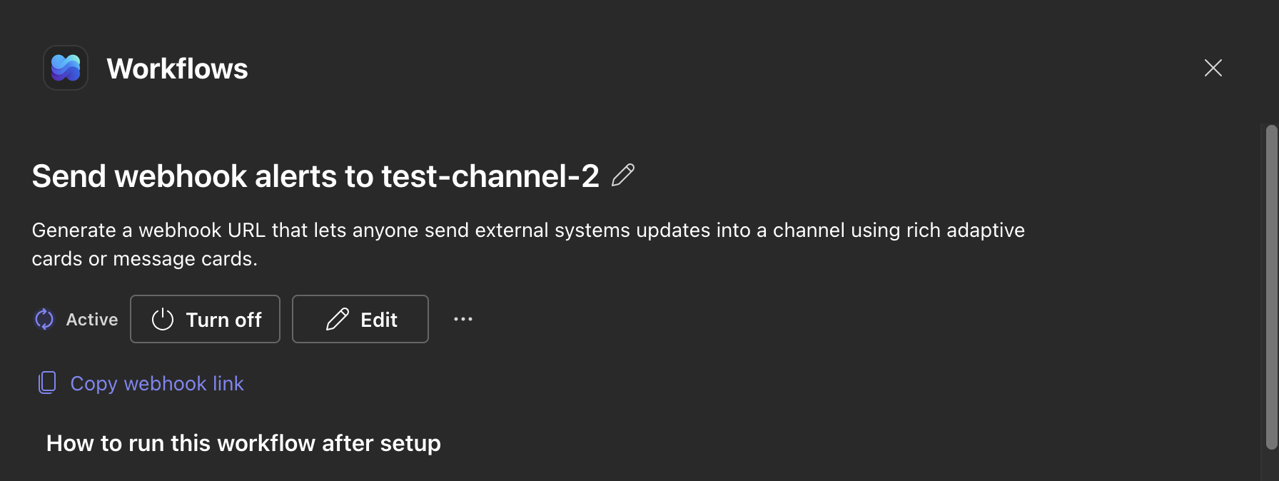 Copy webhook link from a Teams Workflows flow