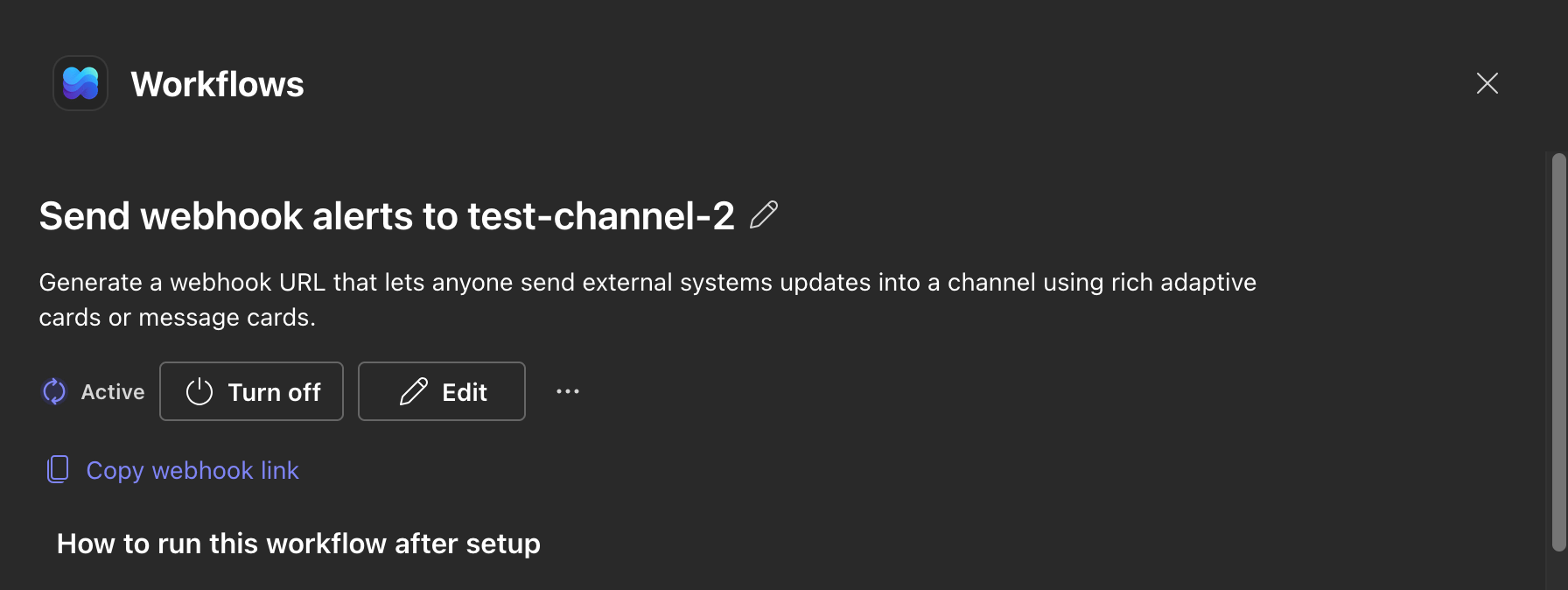 Copy webhook link from a Teams Workflows flow