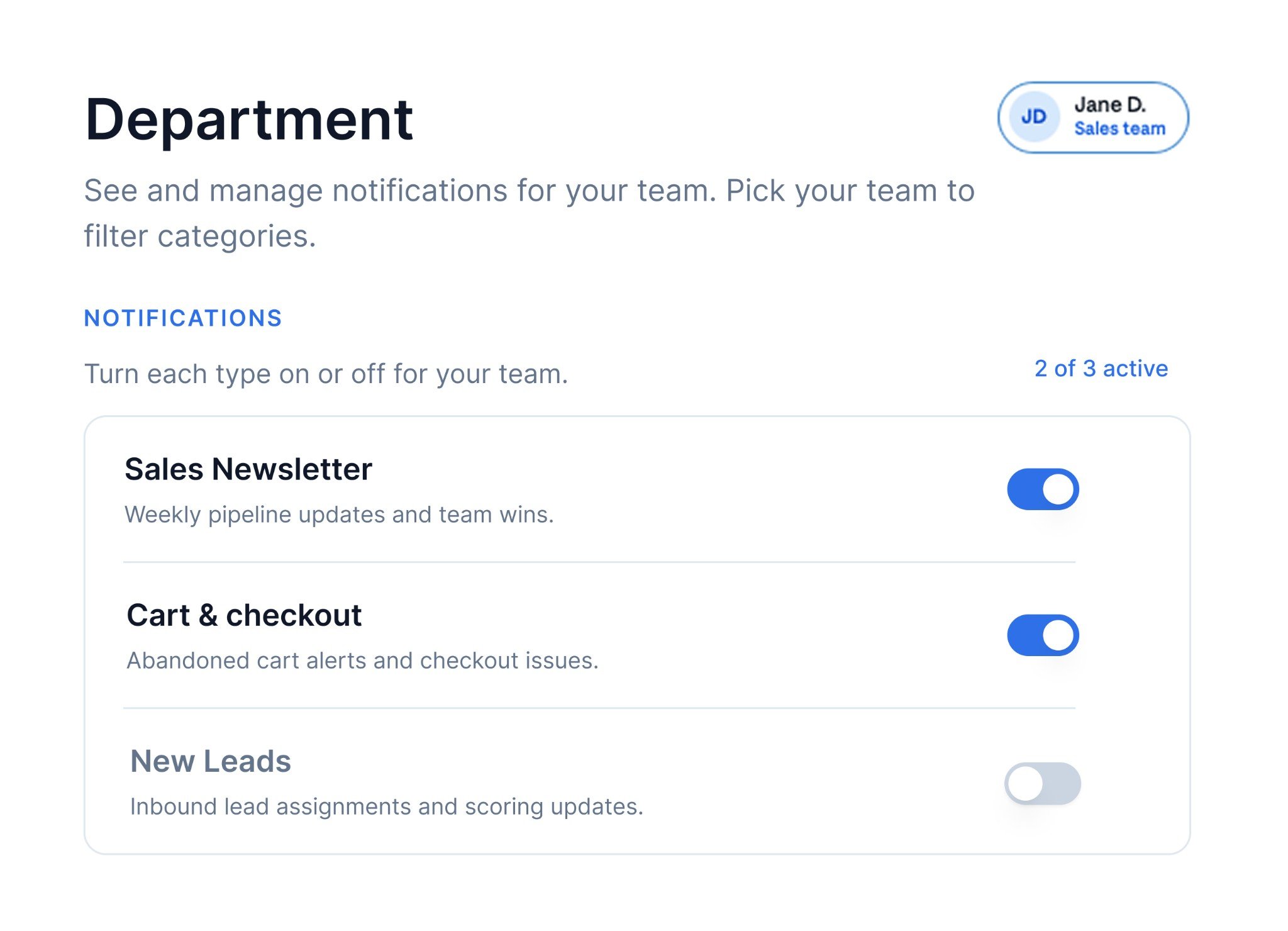 Sales department preferences