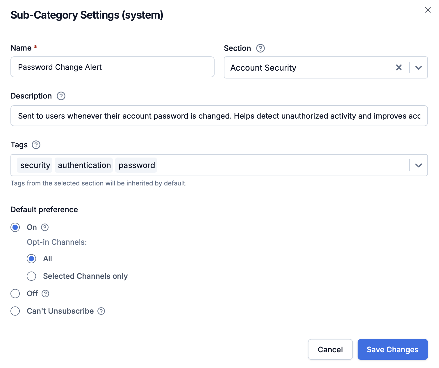 Tags Within Preference Categories