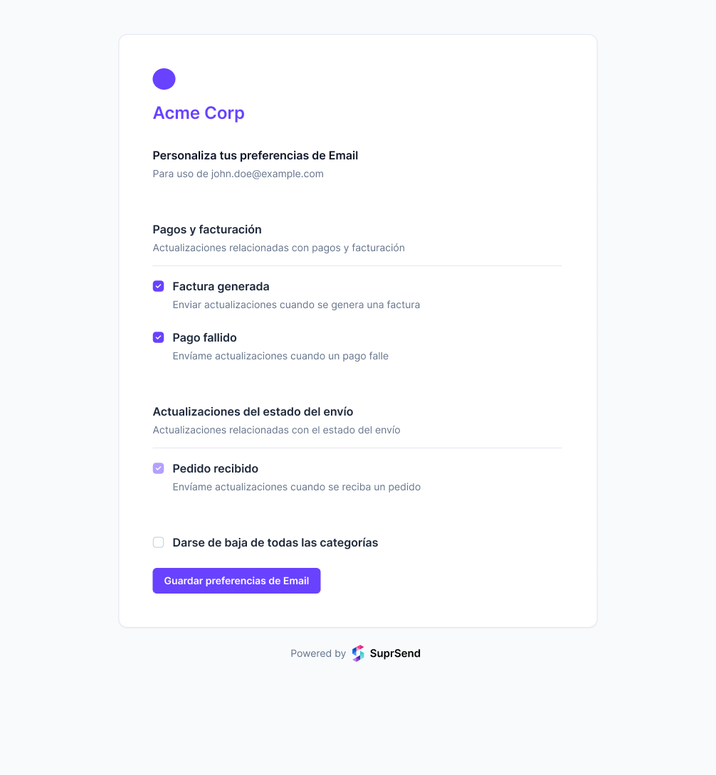 Hosted Preference Page
