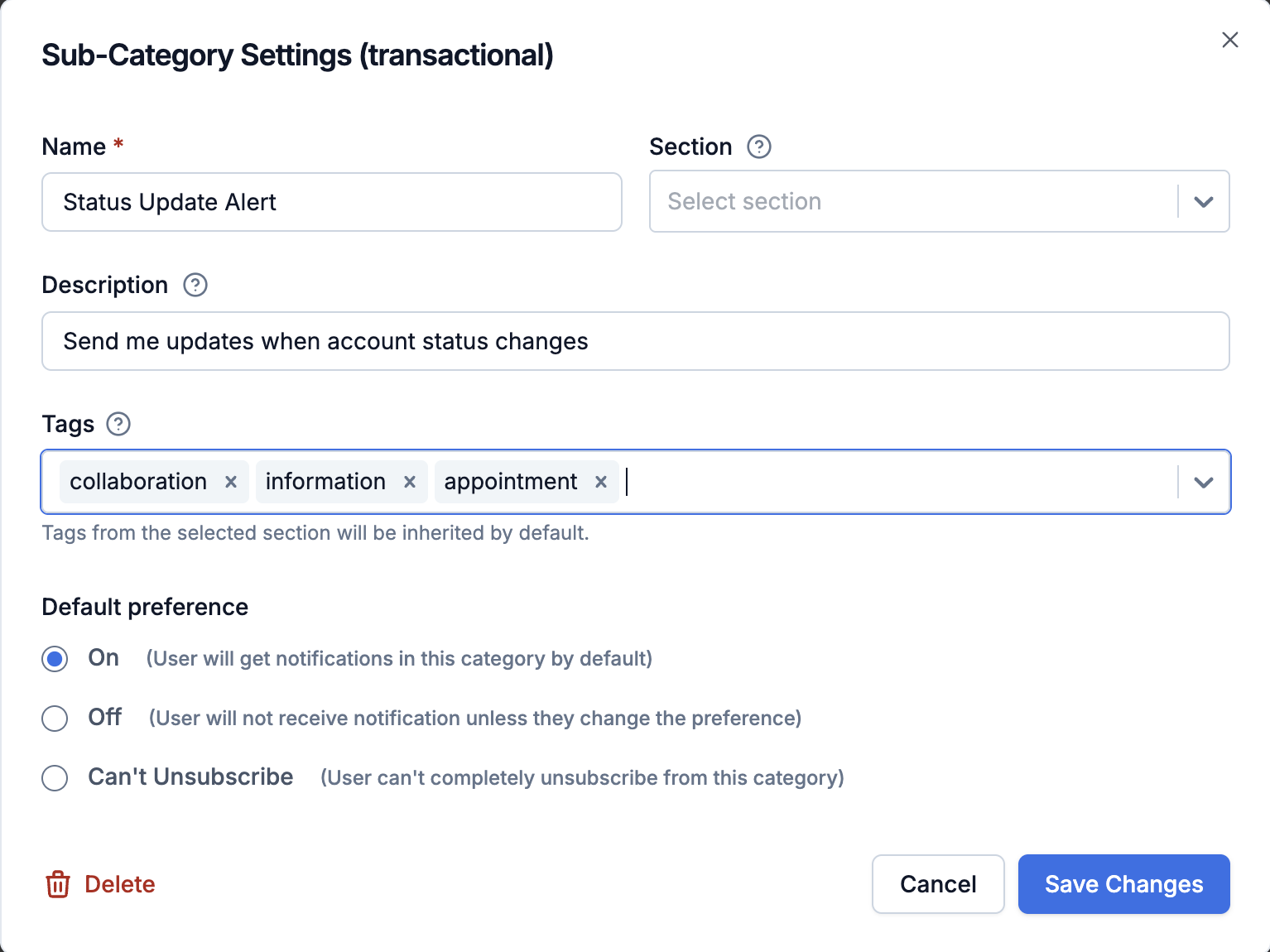 Preference Tag within Categories
