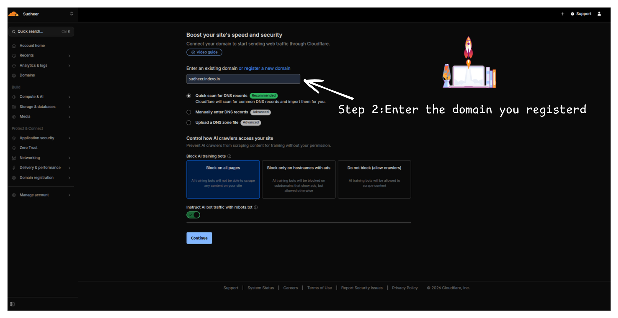 Cloudflare add site form with subdomain field