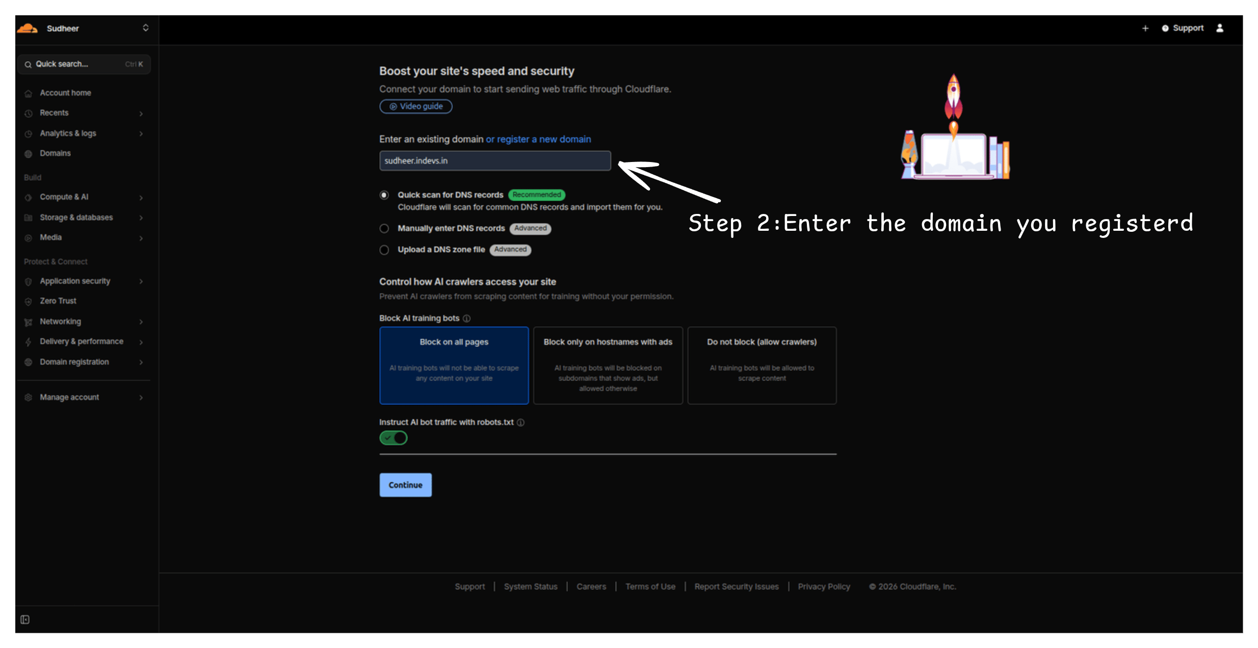 Cloudflare add site form with subdomain field