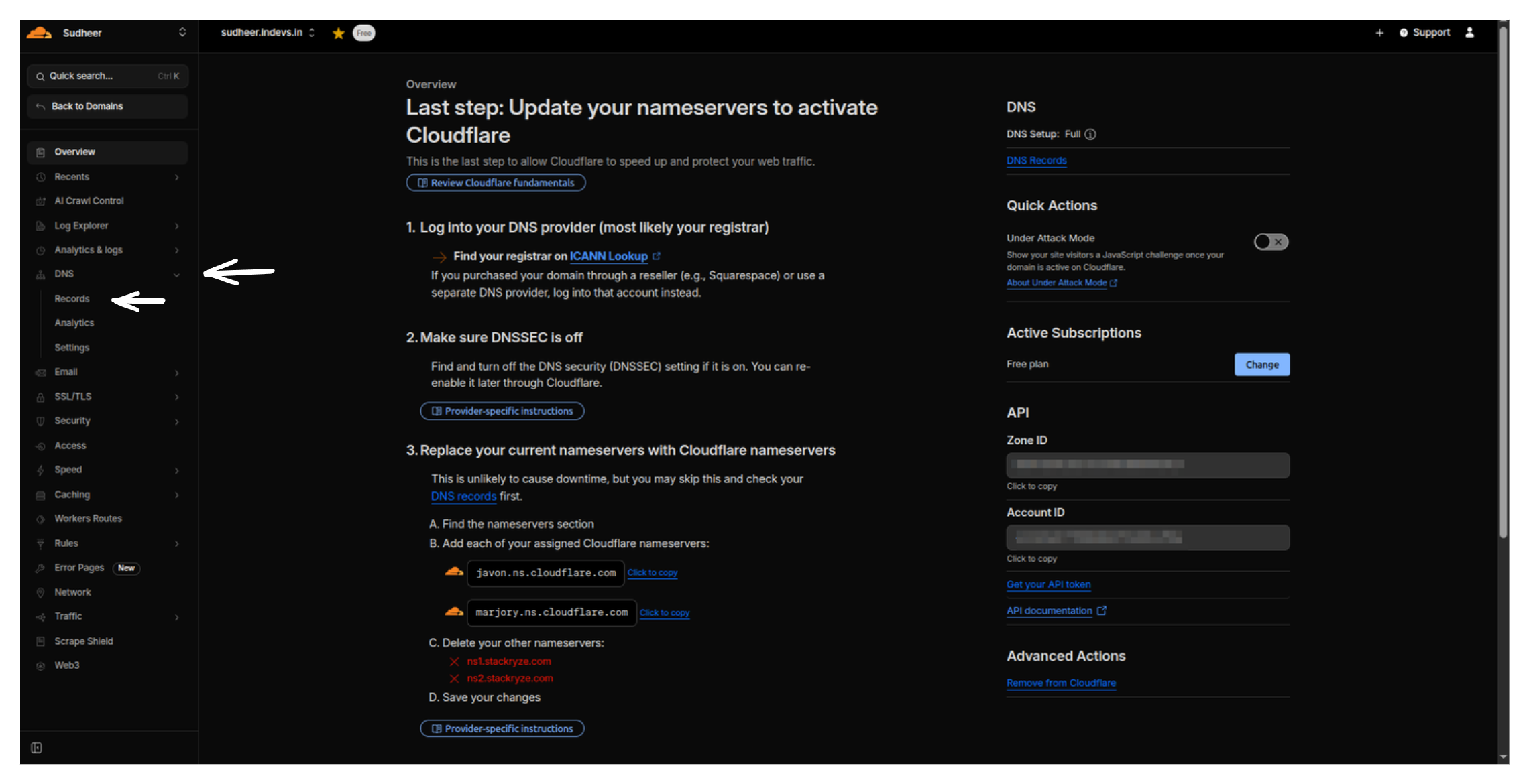 Cloudflare DNS Records page