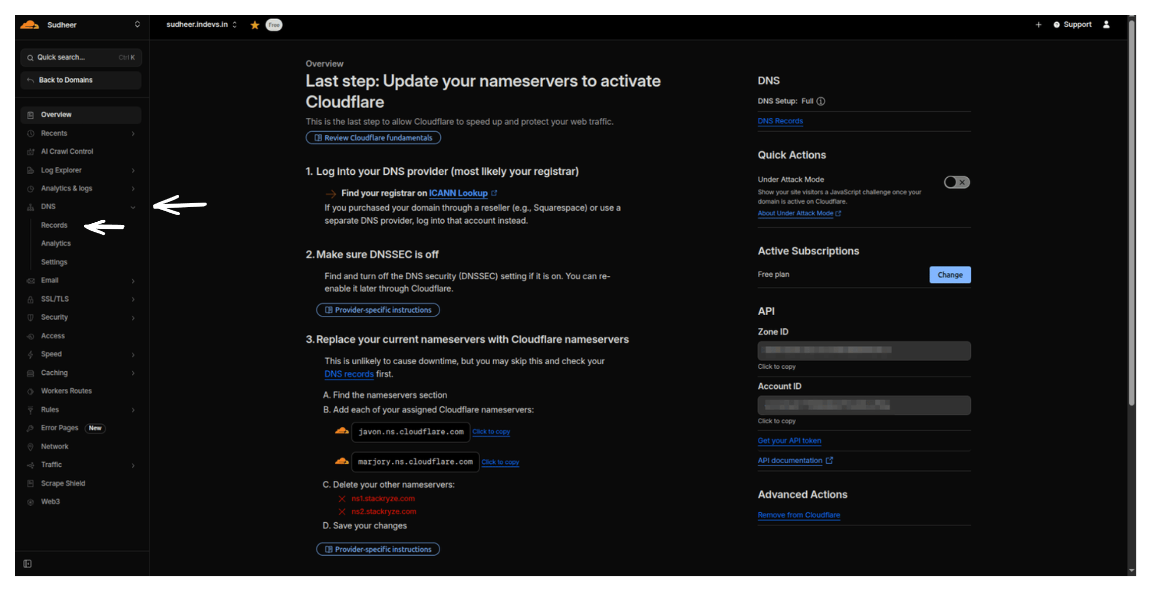 Cloudflare DNS Records page