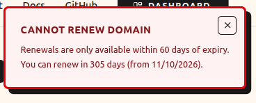 Cannot renew message shown when outside the renewal window