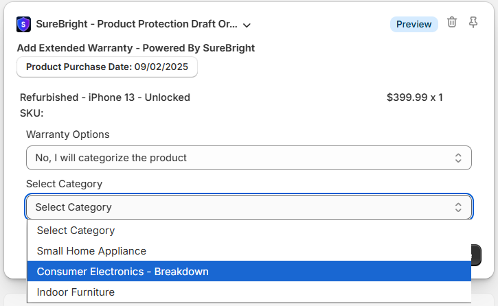 Category Selection Dropdowns