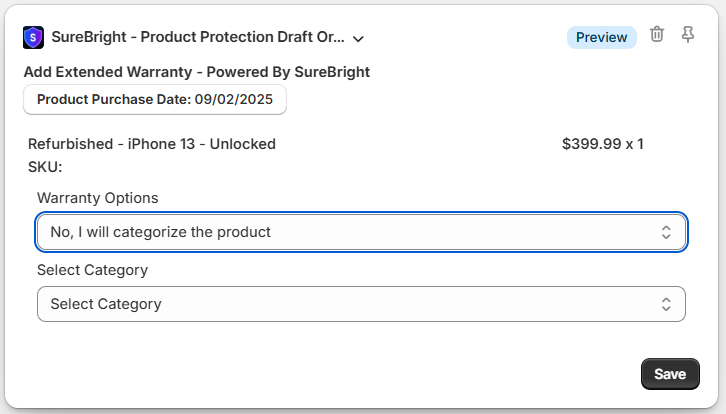 Categorization Option Selected