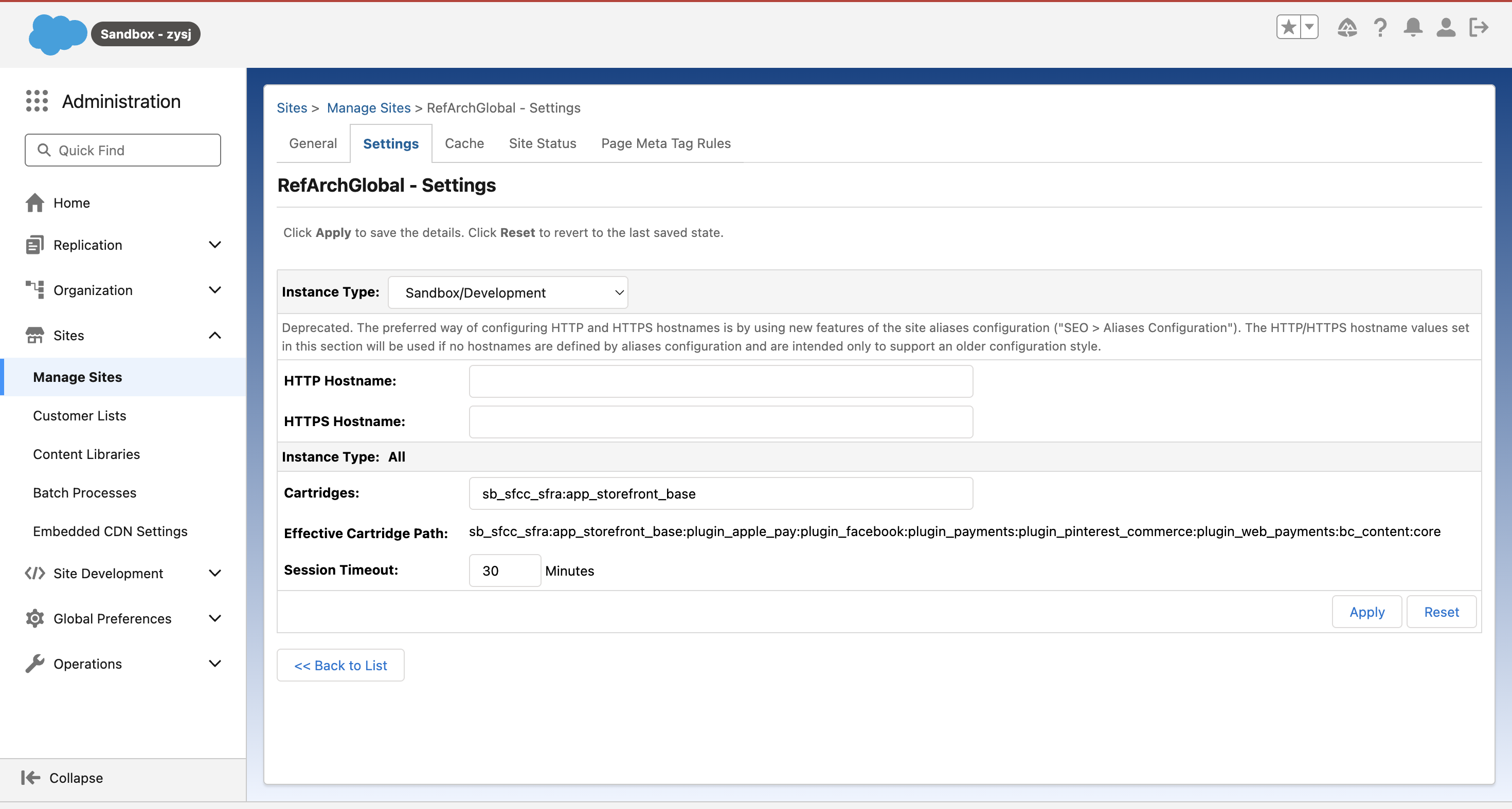 SFRA Cartridge Configuration