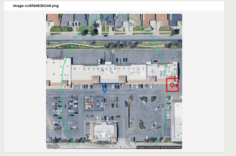 Satellite Preview of a store property from above, with the mapped store location marked.