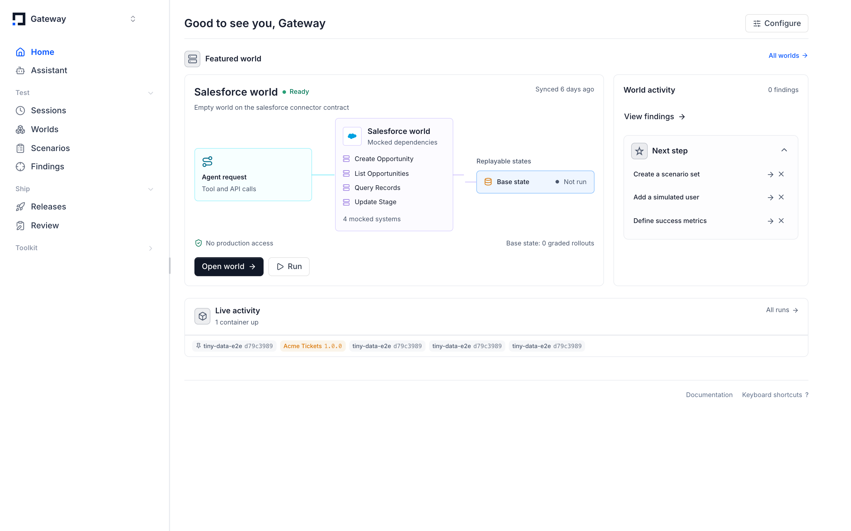 The project home: greeting, Ask-the-Assistant bar, headline metrics, priority signals and spend