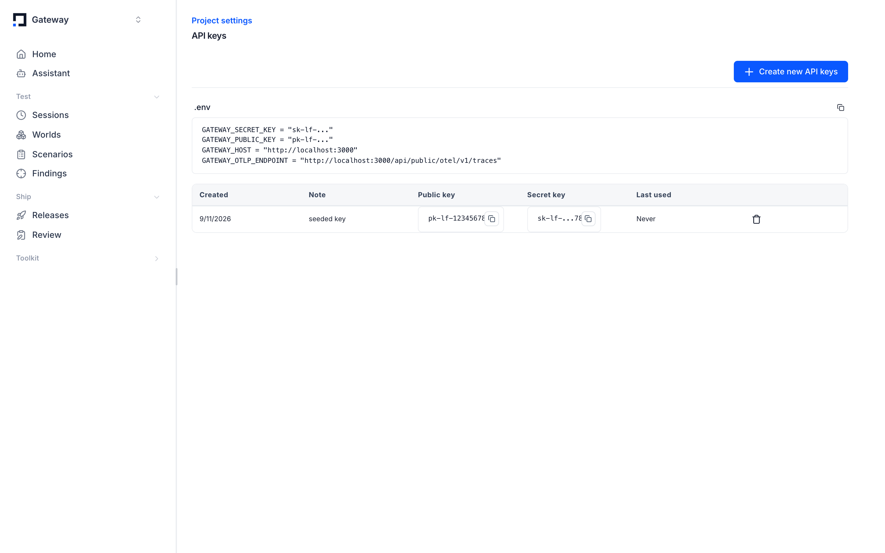 Project settings and API keys