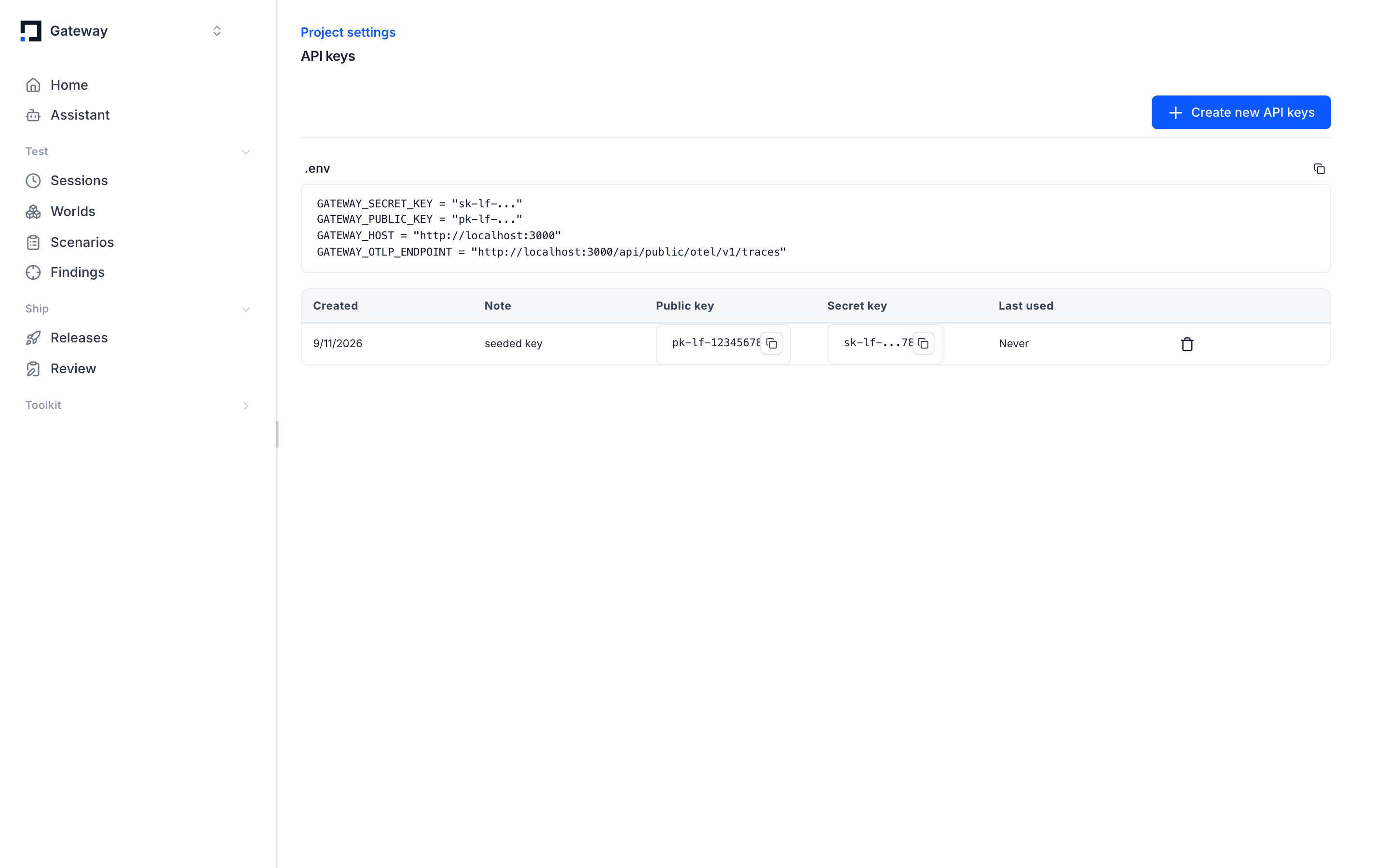 Project settings and API keys