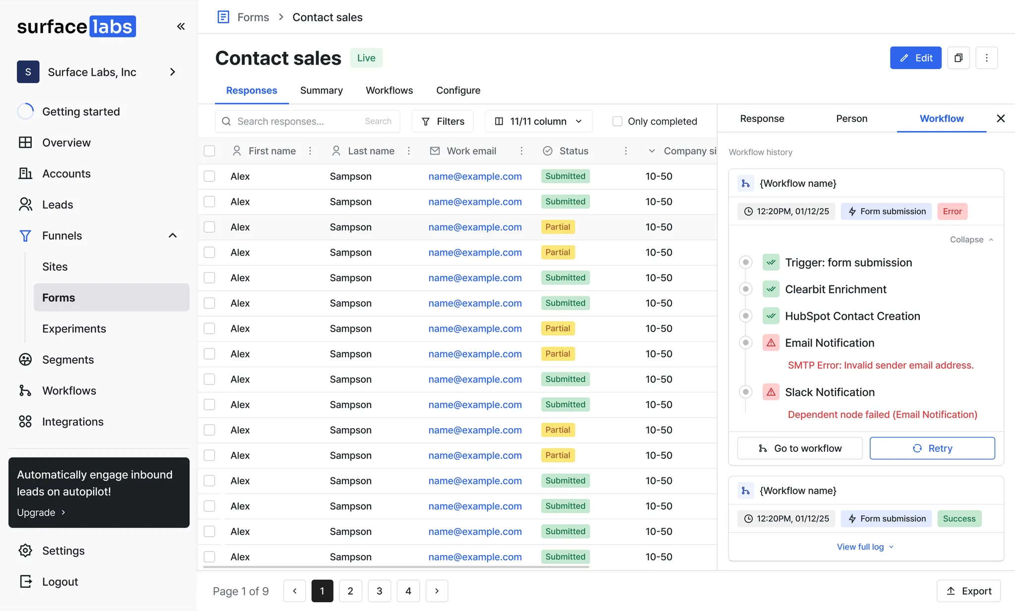 Response Table Interface